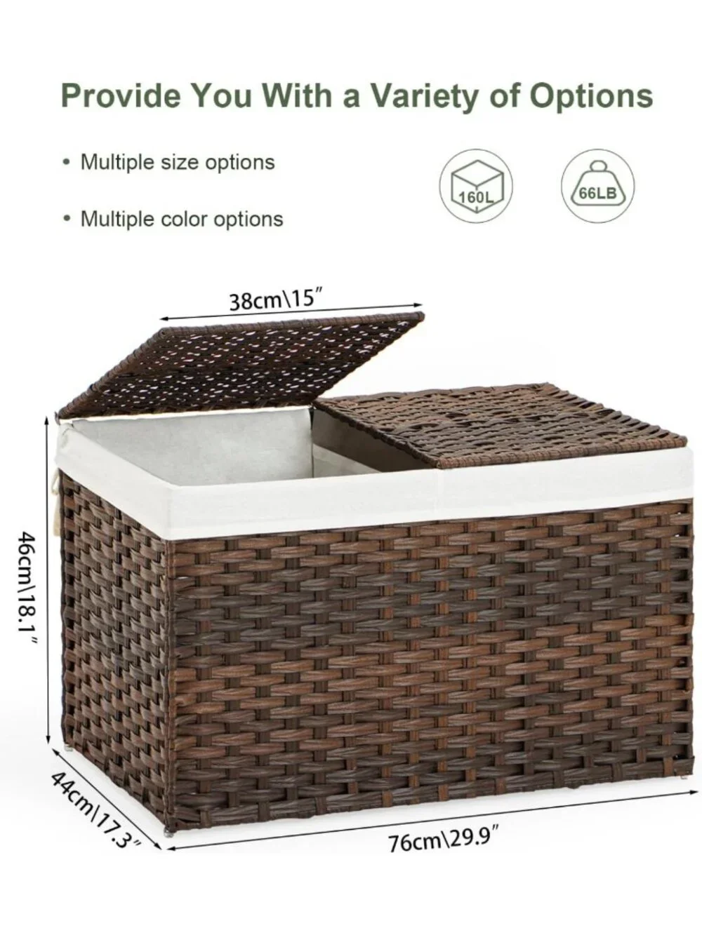 Stylish Wicker Storage Basket with Lid - 160L Brown Organizing Solution